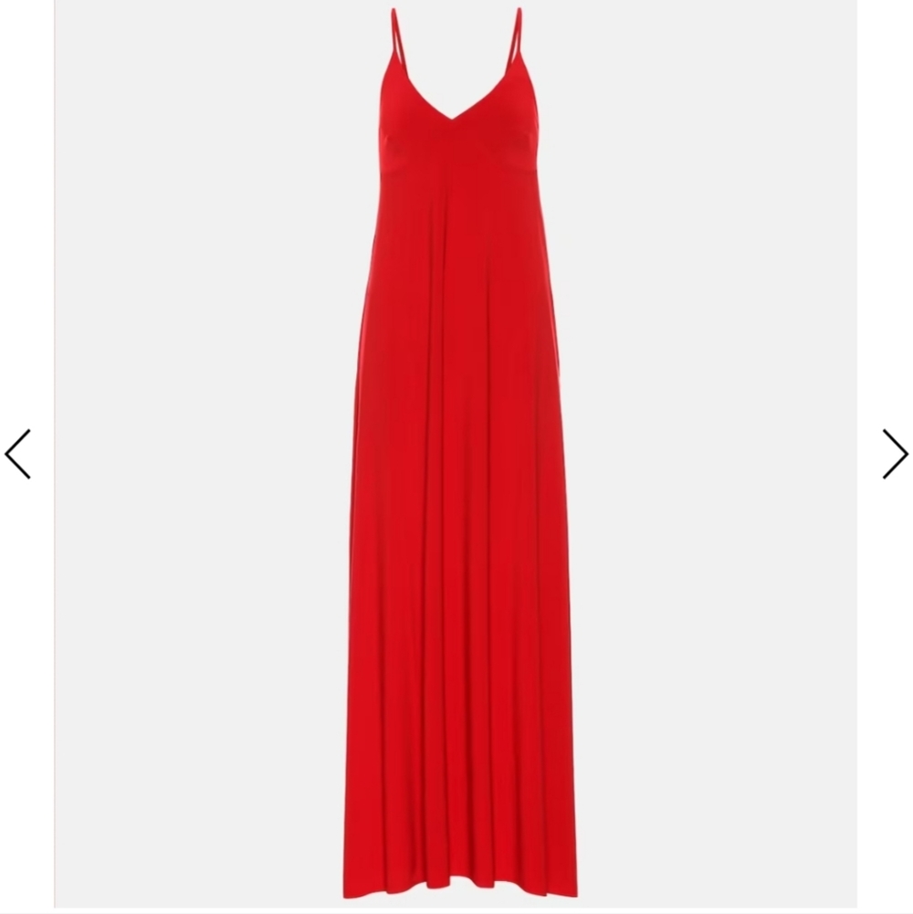 Norma Kamali Red Slip Maxi Dress with Spaghetti Straps